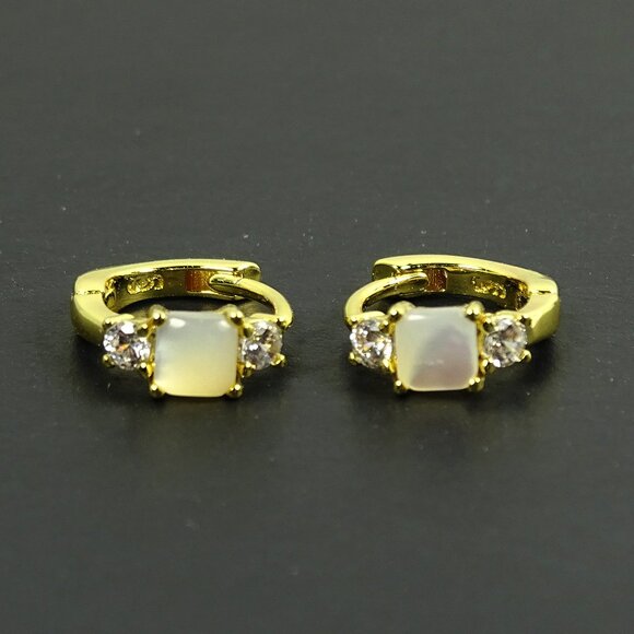 SAVVY CIE JEWELRY June Birthstone Gold Plated MOP & Clear CZ Hoop Earrings - Picture 4 of 10